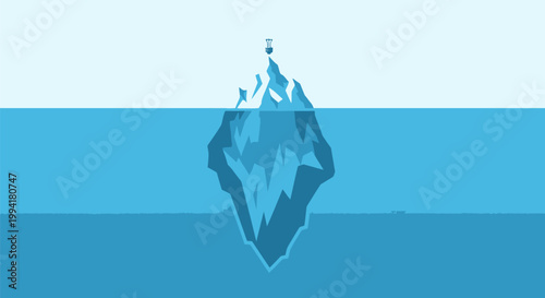 Iceberg with Lightbulb Idea Concept - Minimalist Illustration for Hidden Potential and Business Insight