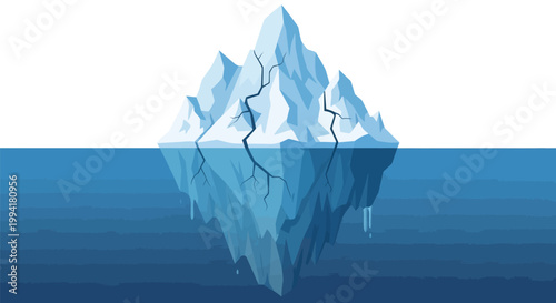 Iceberg Vector Illustration with Visible Underwater Mass and Cracks - Business Metaphor for Hidden Depth and Complexity