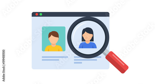 Talent Search and Recruitment Concept Illustration with Magnifying Glass Focusing on User Profile