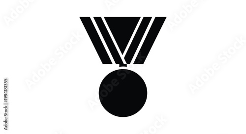 A stark black silhouette depicts a medal with a ribbon and circular base conveying achievement and honor silhouette