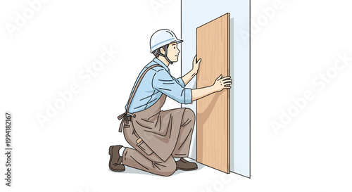Person Installing Wall Panel Carefully Interior Work Concept