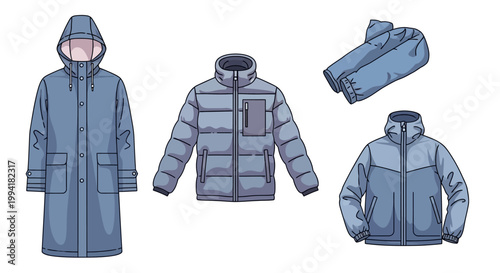 Blue winter jackets with hood.