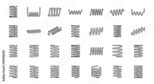 collection of diverse spring coil icons and symbols representing different types