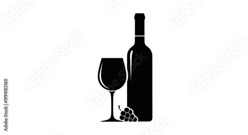 Black wine bottle and glass icon.