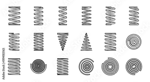 collection of various types of spring coils and spiral shapes industry and engineering design elements