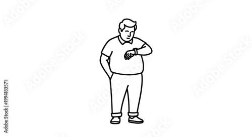 Man in Casual Attire Checking the Time on His Wristwatch.