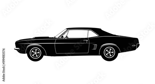 Classic American Muscle Car Side View.