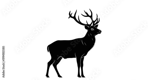 Large Stag Deer Antlers Silhouette Side.