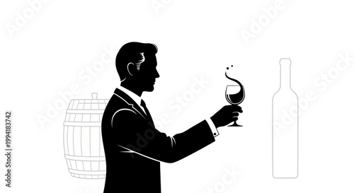 Man holding wine glass and bottle.