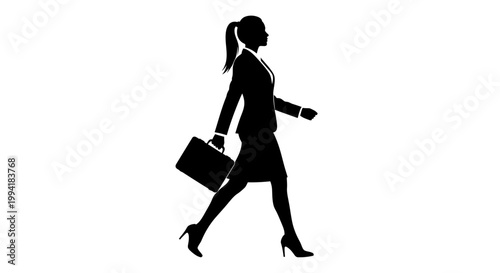 Businesswoman walking with briefcase in hand.