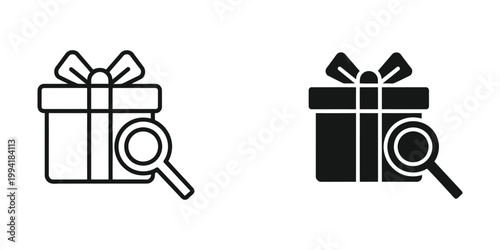 Comparison of gift box icons with and without a magnifying glass for emphasis