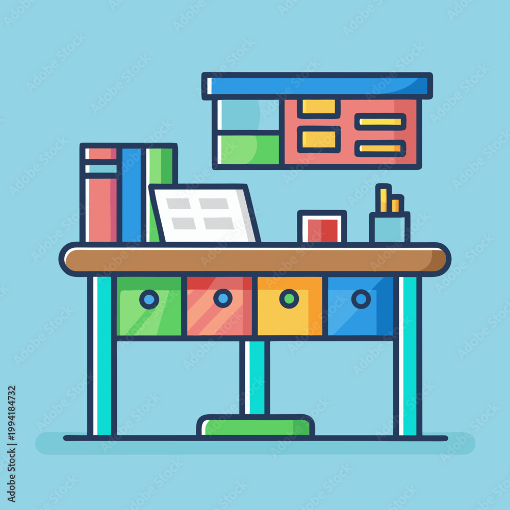 Fototapeta premium Colorful Desk with Books and Supplies