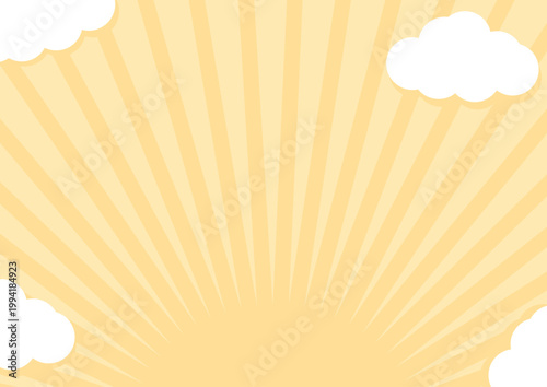 オレンジ色の集中線の背景フレーム、雲のデコレーション