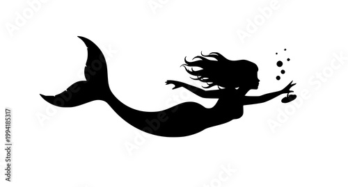 Elegant silhouette of a mermaid a mystical underwater creature in a graceful fluid pose evoking fantasy and wonder