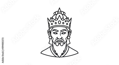 Stylized King Portrait Line Art Icon - Regal Monarch Head with Crown