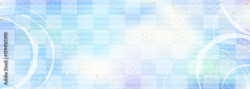 涼しげな水面の波紋と和風伝統模様背景イラスト