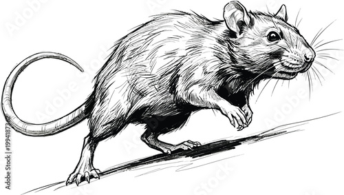 Detailed Sketch of a Rat in Motion.