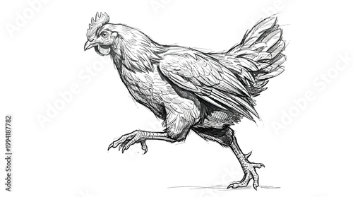 Detailed Sketch of a Chicken in Motion.