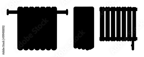 Heating radiator icon set with solid black design on white background featuring heating, appliance, icon illustration with technology and home