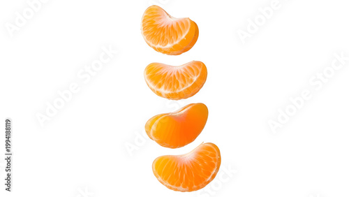 Floating Mandarin Orange Segments On White Background