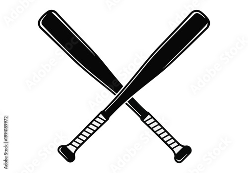 Crossed Baseball Bats Vector Illustration Silhouette for Sports Team Logo and League Branding