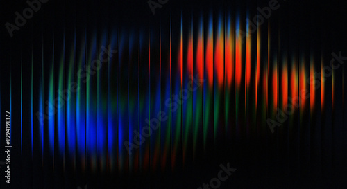 Dark abstract background with glowing red and blue light patterns.