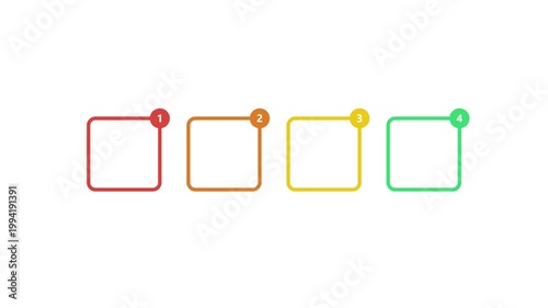 Animated infographic boxes with 4 numbered steps on white. 4K Video