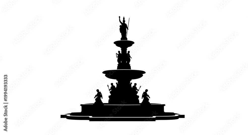 Fototapeta premium Ornate Classical Tiered Fountain Silhouette Vector Illustration
