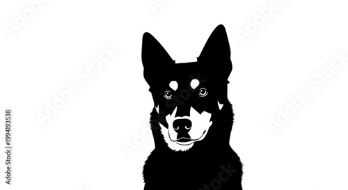 Minimalist black and white dog head vector portrait illustration