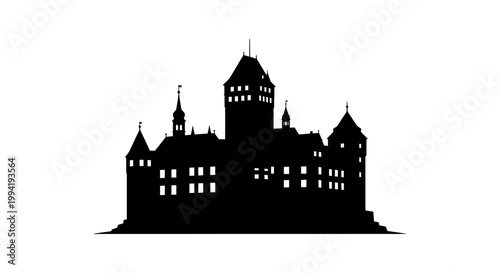 Medieval Castle Silhouette with Lit Windows Illustration