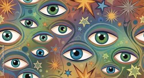 Surreal Eyes and Stars Abstract Art.