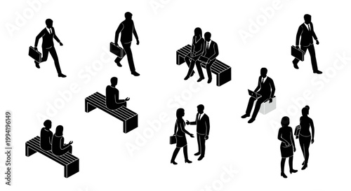 isometric business people vector set of corporate professionals in various work poses and activities