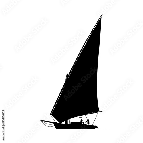Traditional dhow sailing boat silhouette illustration