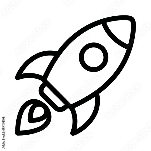 Outline Simple Rocket Launching into Space with Fire Icon