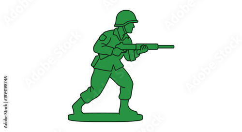 Green Toy Soldier Silhouette with Rifle on White Background