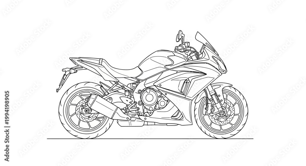 Naklejka premium Modern Sport Motorcycle Line Art Illustration
