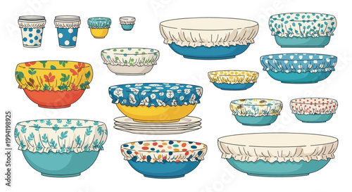 Reusable Fabric Bowl Covers with Elastic Edges - Kitchenware & Food Storage Assortment