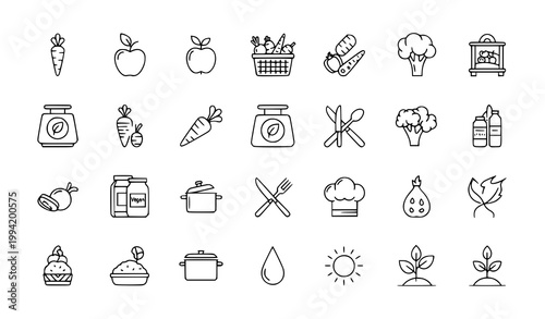 Fresh produce healthy diet linear icon set vegetable vector