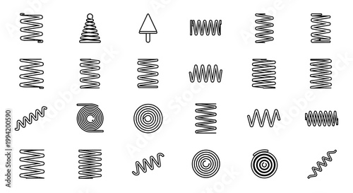 collection of different spring coil icons spirals and waveforms vector graphics
