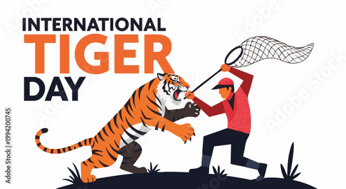 Canvastavla Tiger conservation awareness poster in flat illustration style with bold vibrant