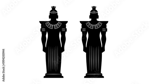 Ancient Guardian Statue Silhouettes in Egyptian or Mesopotamian Style.