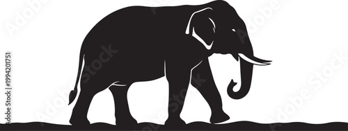 Black elephant silhouette, walking elephant icon, animal graphic, wildlife symbol