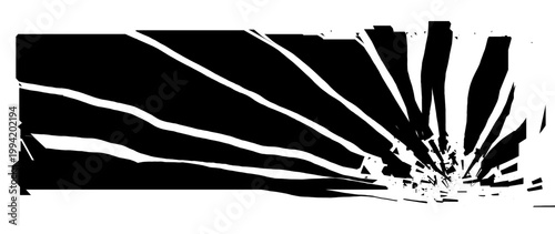 Shattered Rectangle Banner Explodes Isolated on White Background. Broken Shape With Cracks and Flying Fragments. Vector Illustration.