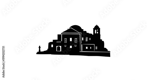 Black silhouette vector illustration of a traditional old church