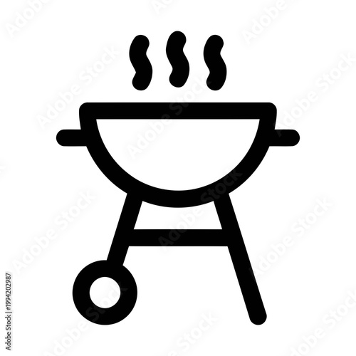 Simple Line Grill with Smoke Icon Illustration for Culinary Theme