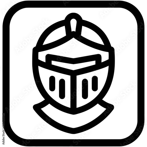 Minimalist Outline Rounded Square Knight Helmet Icon for Medieval Theme