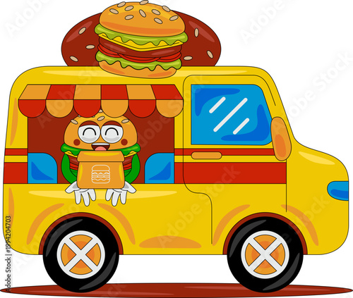Cute Burger Food Truck Illustration