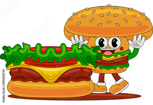 Happy Burger Character with Giant Burger