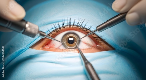 Cataract Eye Surgery Close Up – Ophthalmologist Performing Lens Replacement Procedure