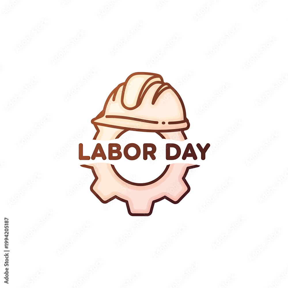 Fototapeta premium Labor Day illustration with industrial hard hat and gear